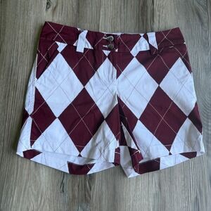 Loudmouth Golf Ladies Argyle Shorts Burgundy White Womens 2 Preppy Golfing